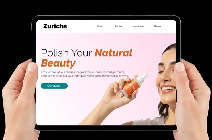 Zurichs tablet website held in hands